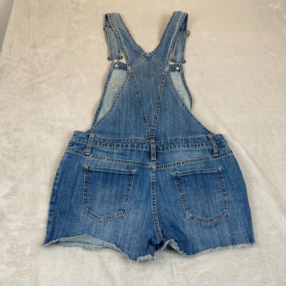 Mossimo Woman's Short Overalls M Distressed Denim Adjustable Straps Pockets - Picture 8 of 9